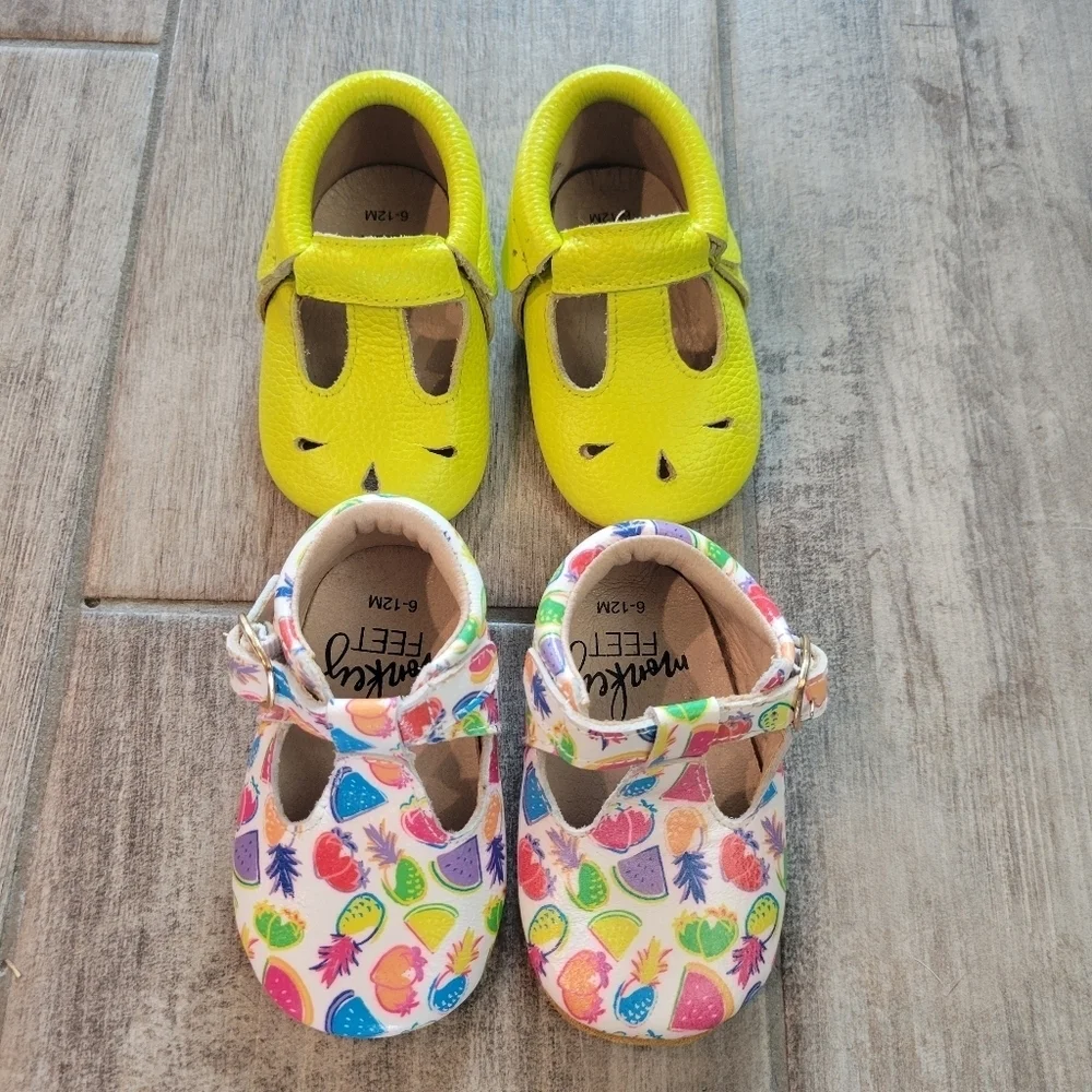 Monkey Feet Leather Flat Shoe Moccasin Bundle Fruit Yellow Baby Size 6-12 Months
